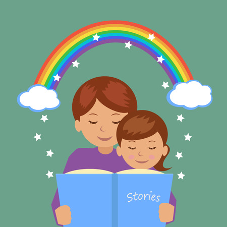 47775154 - mother reading her daughter the story. vector illustration.